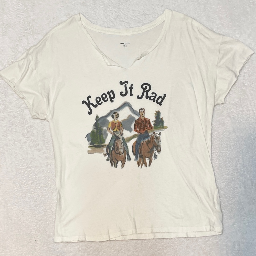 Indy Bran Keep it Rad Graphic Western‎ Short Sleeve White T-Shirt Women’s Large